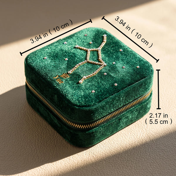 Personalized Velvet Travel Jewelry Box with Zodiac Constellation | Custom Name Case