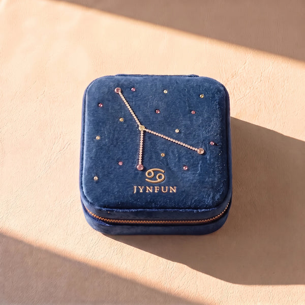 Personalized Velvet Travel Jewelry Box with Zodiac Constellation | Custom Name Case