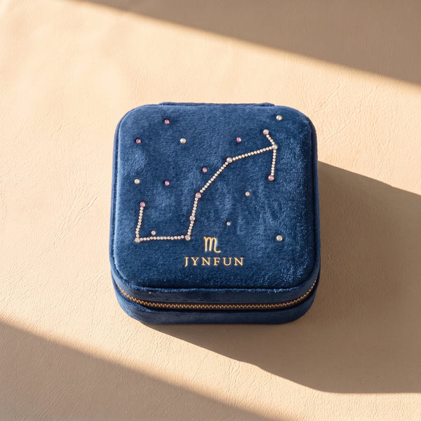 Personalized Velvet Travel Jewelry Box with Zodiac Constellation | Custom Name Case