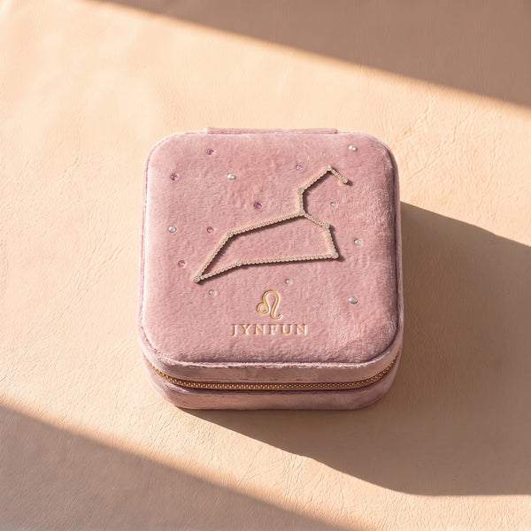 Personalized Velvet Travel Jewelry Box with Zodiac Constellation | Custom Name Case