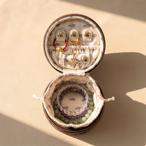French Vintage Round Velvet Jewelry Box & Makeup Case | 2-in-1 Travel Pouch (3.5")