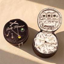 French Vintage Round Velvet Jewelry Box & Makeup Case | 2-in-1 Travel Pouch (3.5")