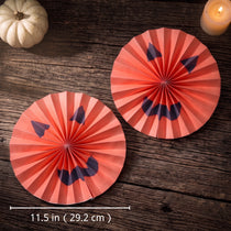 Set of 9 Jack-o'-Lantern Paper Fan Rosettes | 11.5" Halloween Party Backdrop