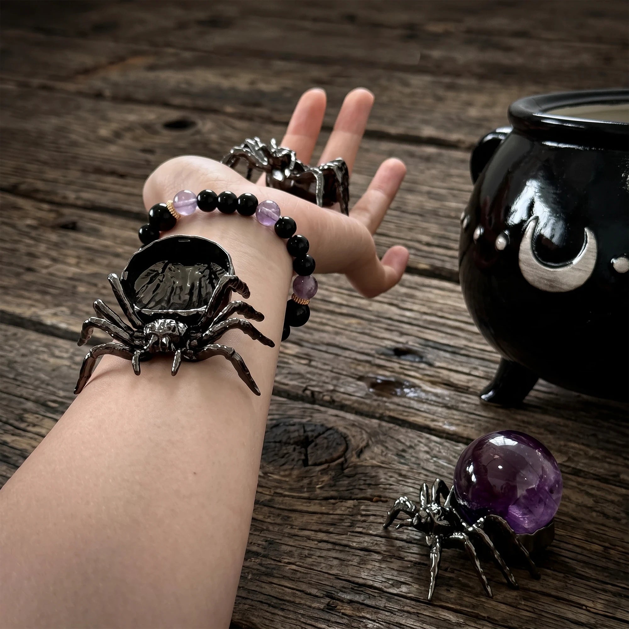 Spider Ring Dish & Gothic Metal Jewelry Tray | 3-in-1 Stand