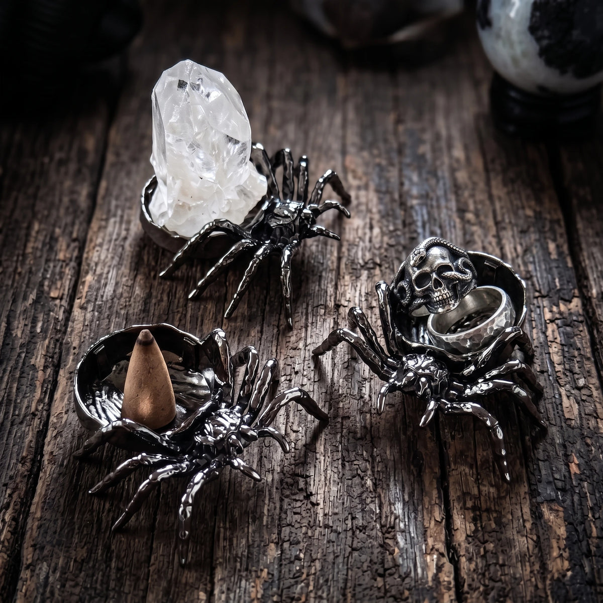Spider Ring Dish & Gothic Metal Jewelry Tray | 3-in-1 Stand
