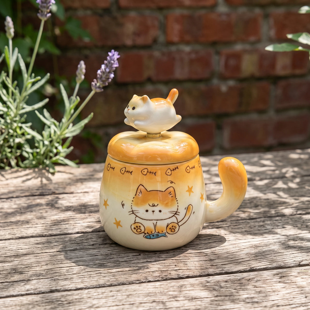 Spinning Cat Ceramic Mug with Lid | 360° Interactive Fidget Cup (13oz)