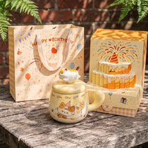 Spinning Cat Ceramic Mug with Lid | 360° Interactive Fidget Cup (13oz)