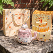Spinning Cat Ceramic Mug with Lid | 360° Interactive Fidget Cup (13oz)
