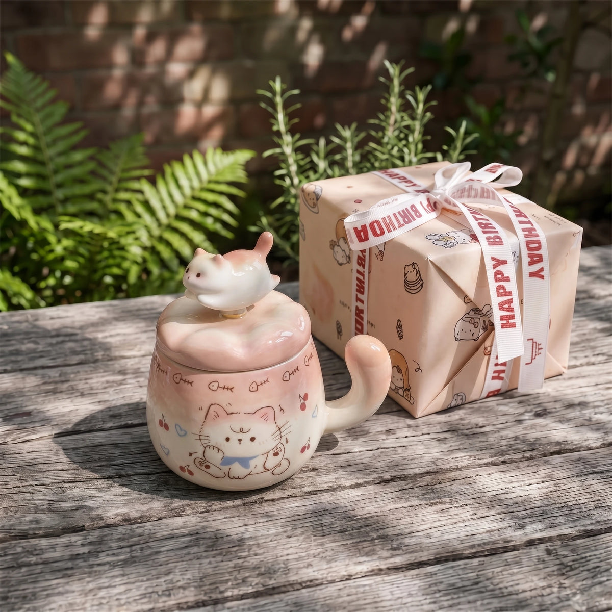 Spinning Cat Ceramic Mug with Lid | 360° Interactive Fidget Cup (13oz)