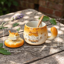 Spinning Cat Ceramic Mug with Lid | 360° Interactive Fidget Cup (13oz)