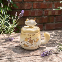 Spinning Cat Ceramic Mug with Lid | 360° Interactive Fidget Cup (13oz)