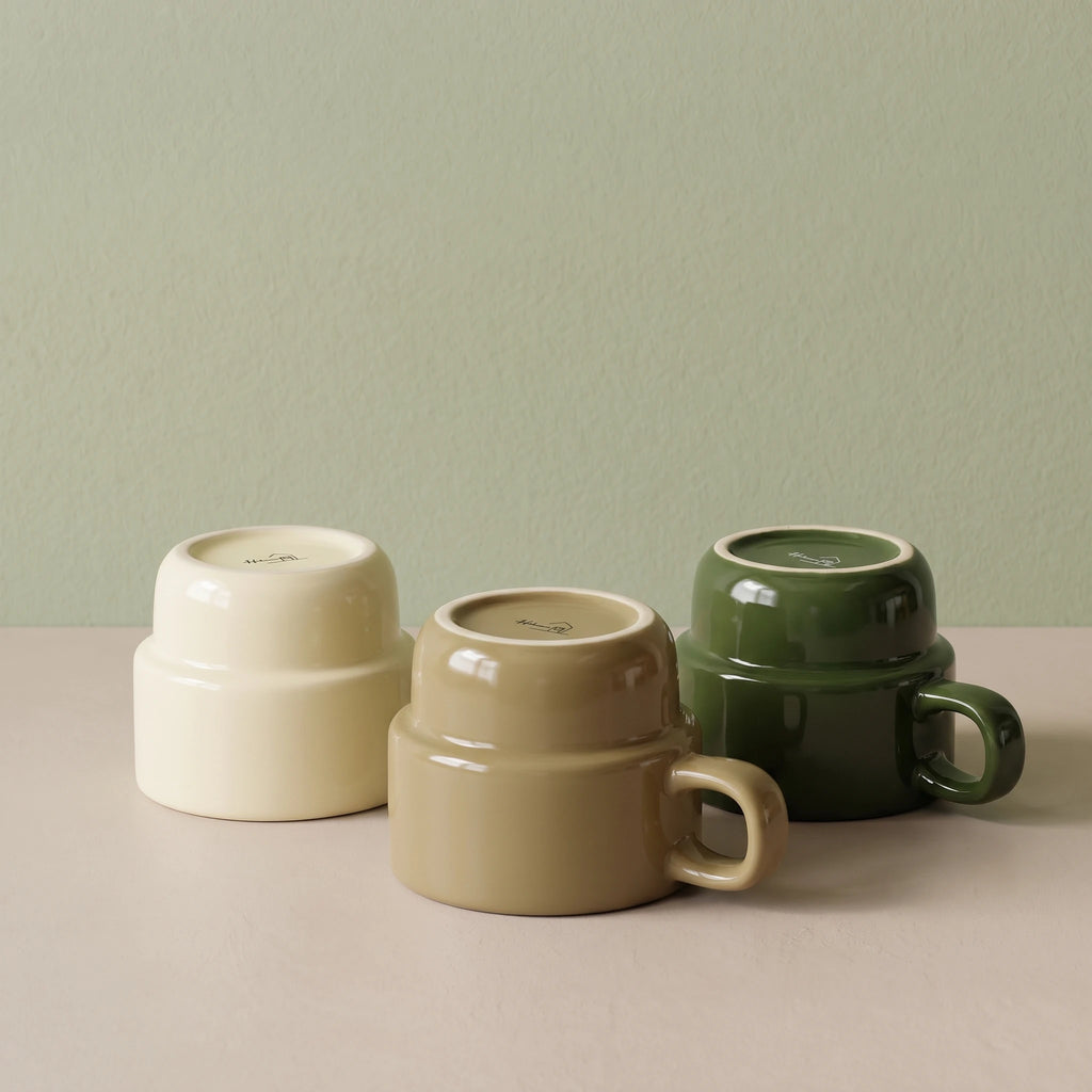Minimalist Stackable Cat Ceramic Mug | Space-Saving Coffee Cup (9.5oz)