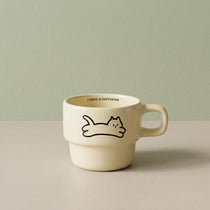 Minimalist Stackable Cat Ceramic Mug | Space-Saving Coffee Cup (9.5oz)