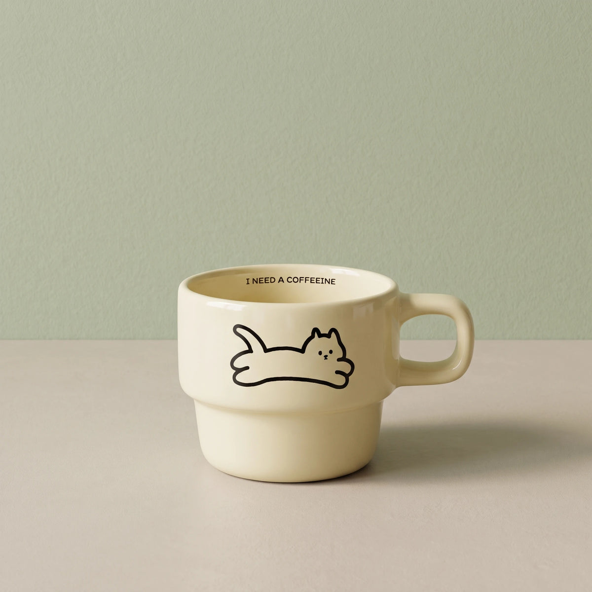 Minimalist Stackable Cat Ceramic Mug | Space-Saving Coffee Cup (9.5oz)