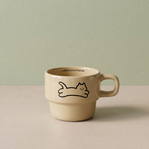 Minimalist Stackable Cat Ceramic Mug | Space-Saving Coffee Cup (9.5oz)