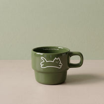 Minimalist Stackable Cat Ceramic Mug | Space-Saving Coffee Cup (9.5oz)