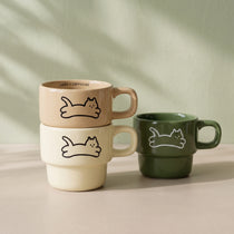 Minimalist Stackable Cat Ceramic Mug | Space-Saving Coffee Cup (9.5oz)