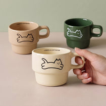Minimalist Stackable Cat Ceramic Mug | Space-Saving Coffee Cup (9.5oz)