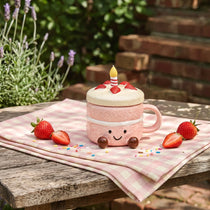 Strawberry Cake Ceramic Mug with Lid & Spoon | 3D Feet Coffee Cup (14oz)
