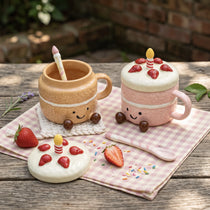 Strawberry Cake Ceramic Mug with Lid & Spoon | 3D Feet Coffee Cup (14oz)