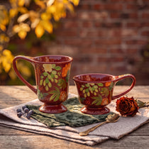 Vintage Botanical Ceramic Pedestal Mug with Gift Box | Autumn Coffee Cup