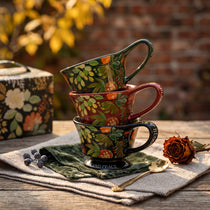 Vintage Botanical Ceramic Pedestal Mug with Gift Box | Autumn Coffee Cup