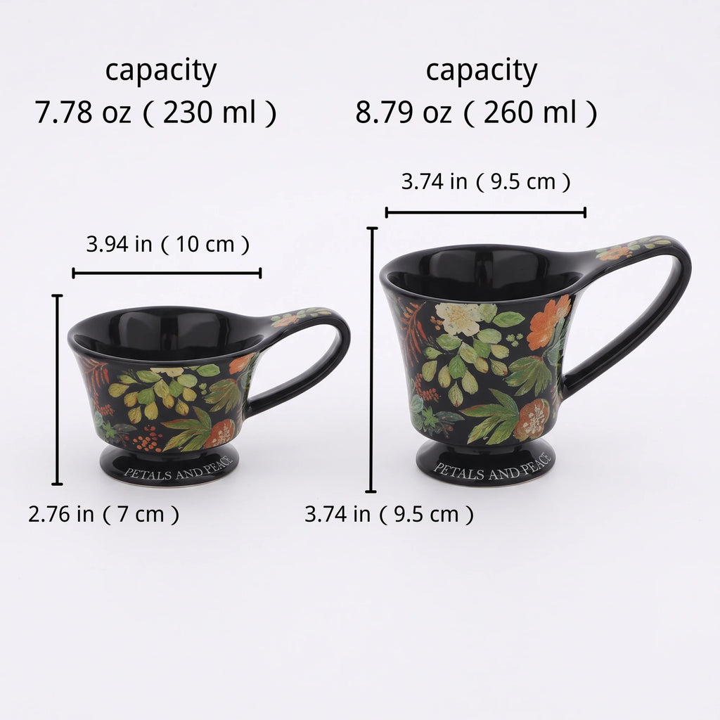 Vintage Botanical Ceramic Pedestal Mug with Gift Box | Autumn Coffee Cup