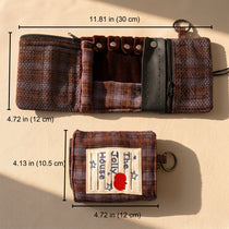 Vintage Plaid Travel Jewelry Roll Organizer | Hanging Tri-Fold Pouch with Carabiner