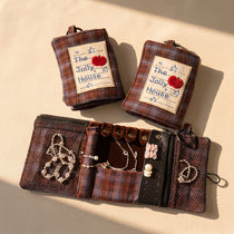 Vintage Plaid Travel Jewelry Roll Organizer | Hanging Tri-Fold Pouch with Carabiner