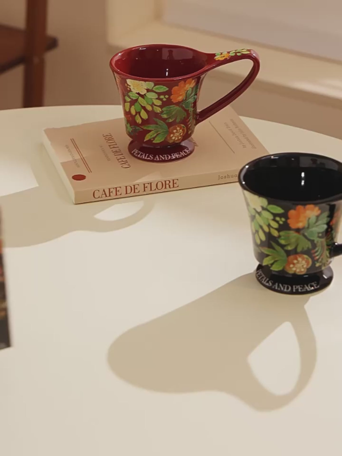 Vintage Botanical Ceramic Pedestal Mug with Gift Box | Autumn Coffee Cup