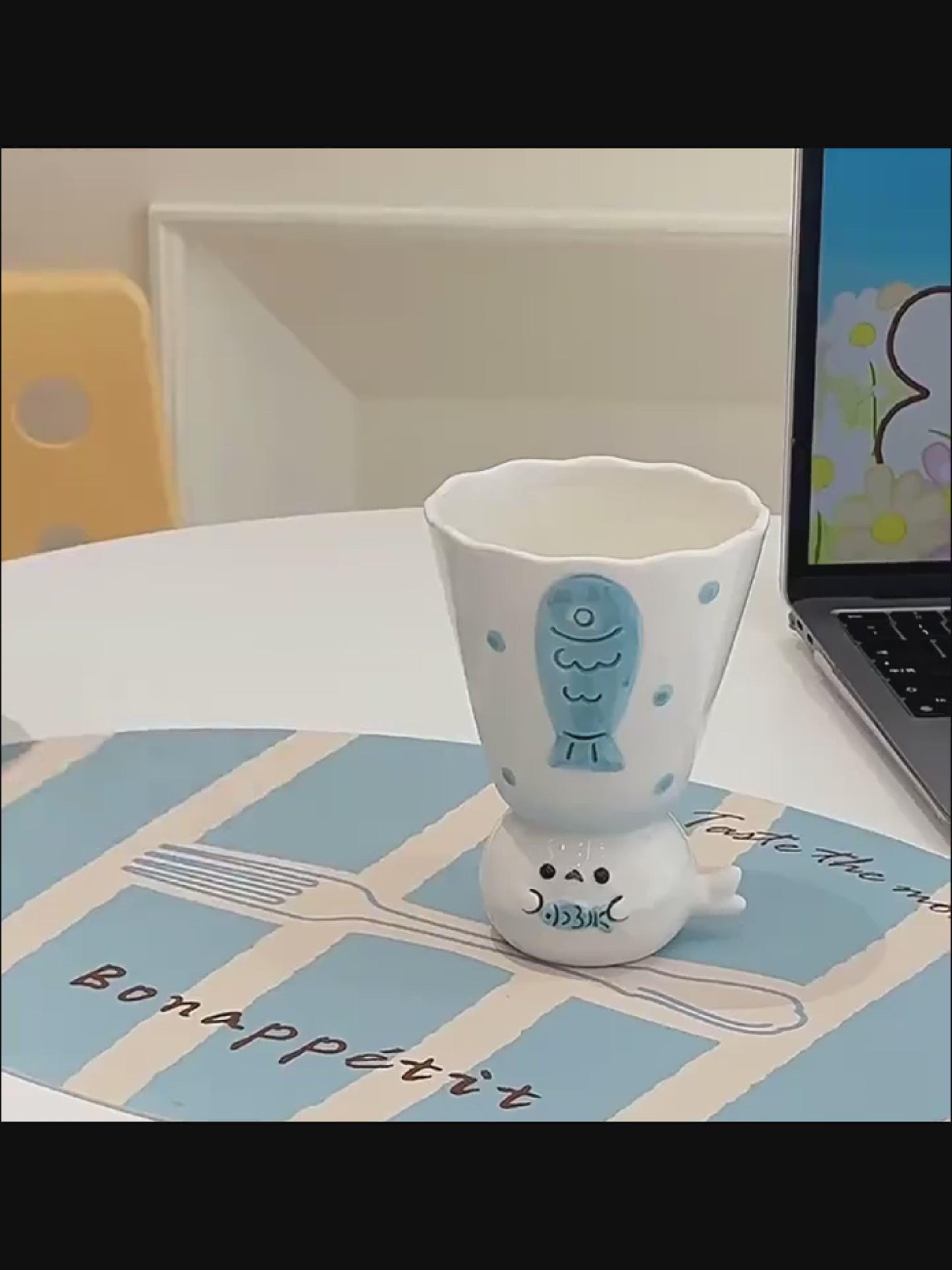 Handmade 3D Seal Ceramic Pedestal Dessert Cup & Ice Cream Goblet