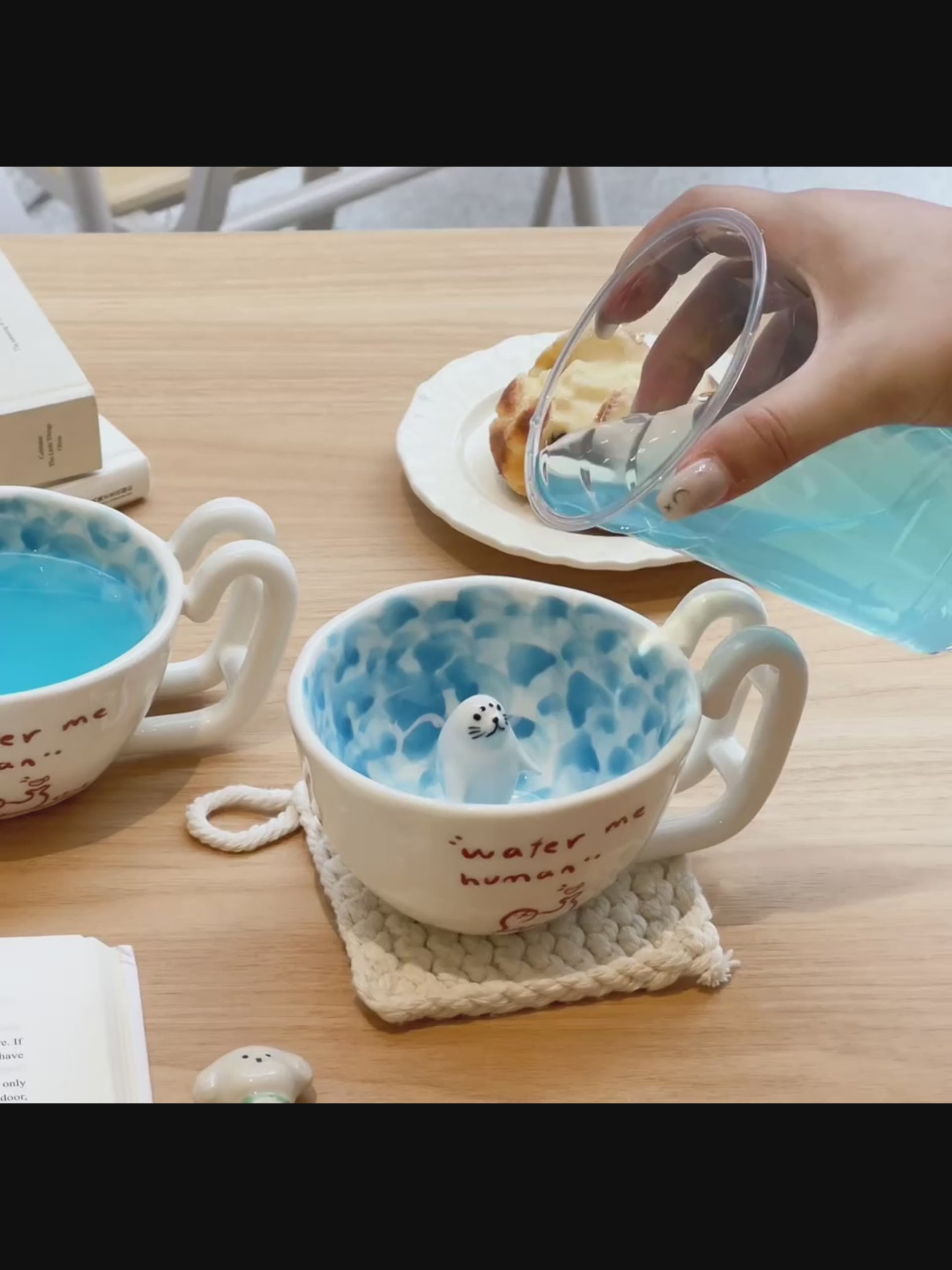 Handcrafted 3D Seal Ceramic Coffee Cup & Saucer Set (12 oz)