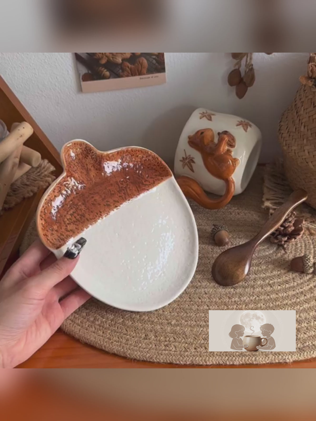 3D Sculpted Squirrel Ceramic Mug & Acorn Saucer Set | 12oz Woodland Cup