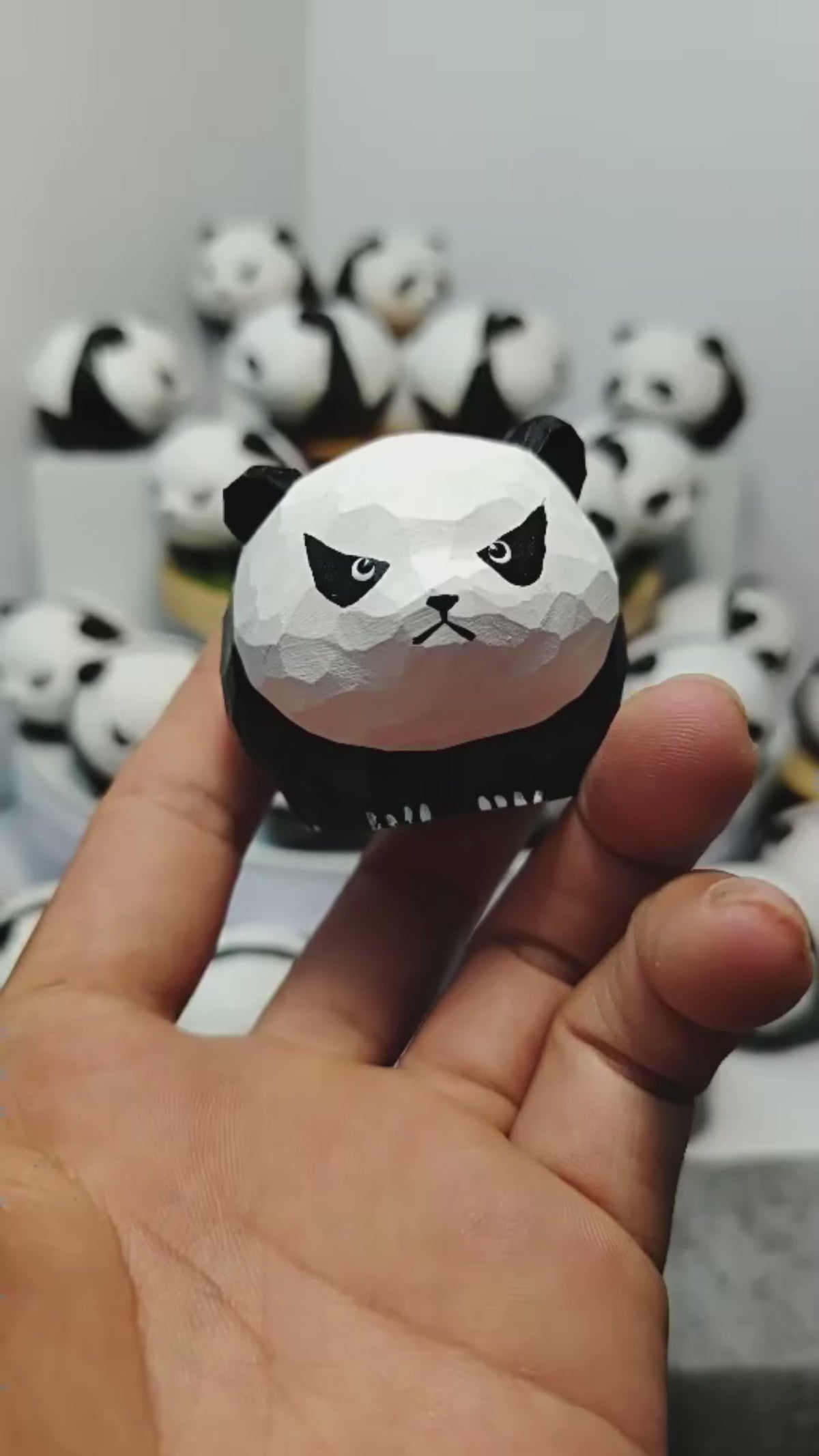 Carved Wood Panda Keychain & Bag Charm | Grumpy & Pouting Expression