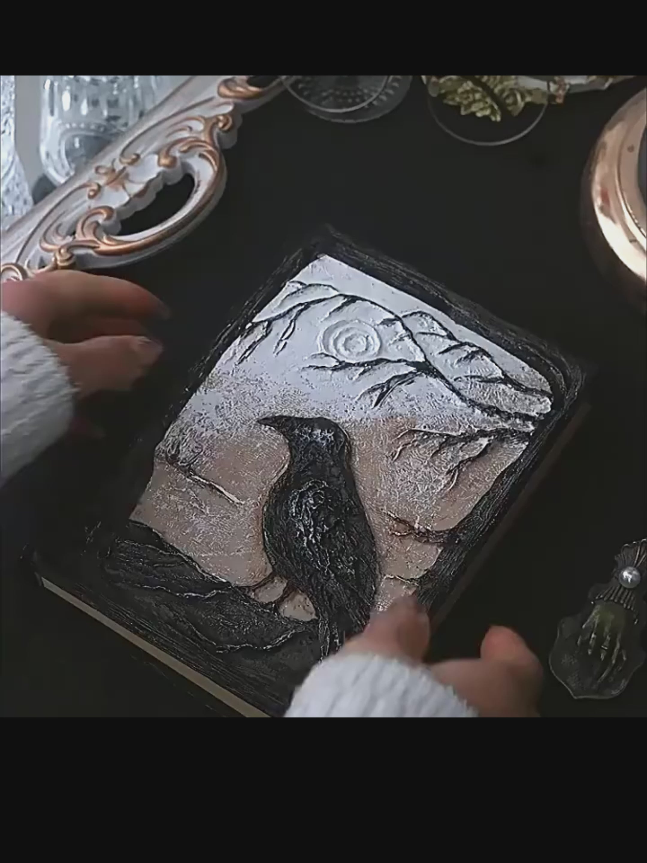 Hand Sculpted 3D Raven Gothic Journal | Refillable Book of Shadows