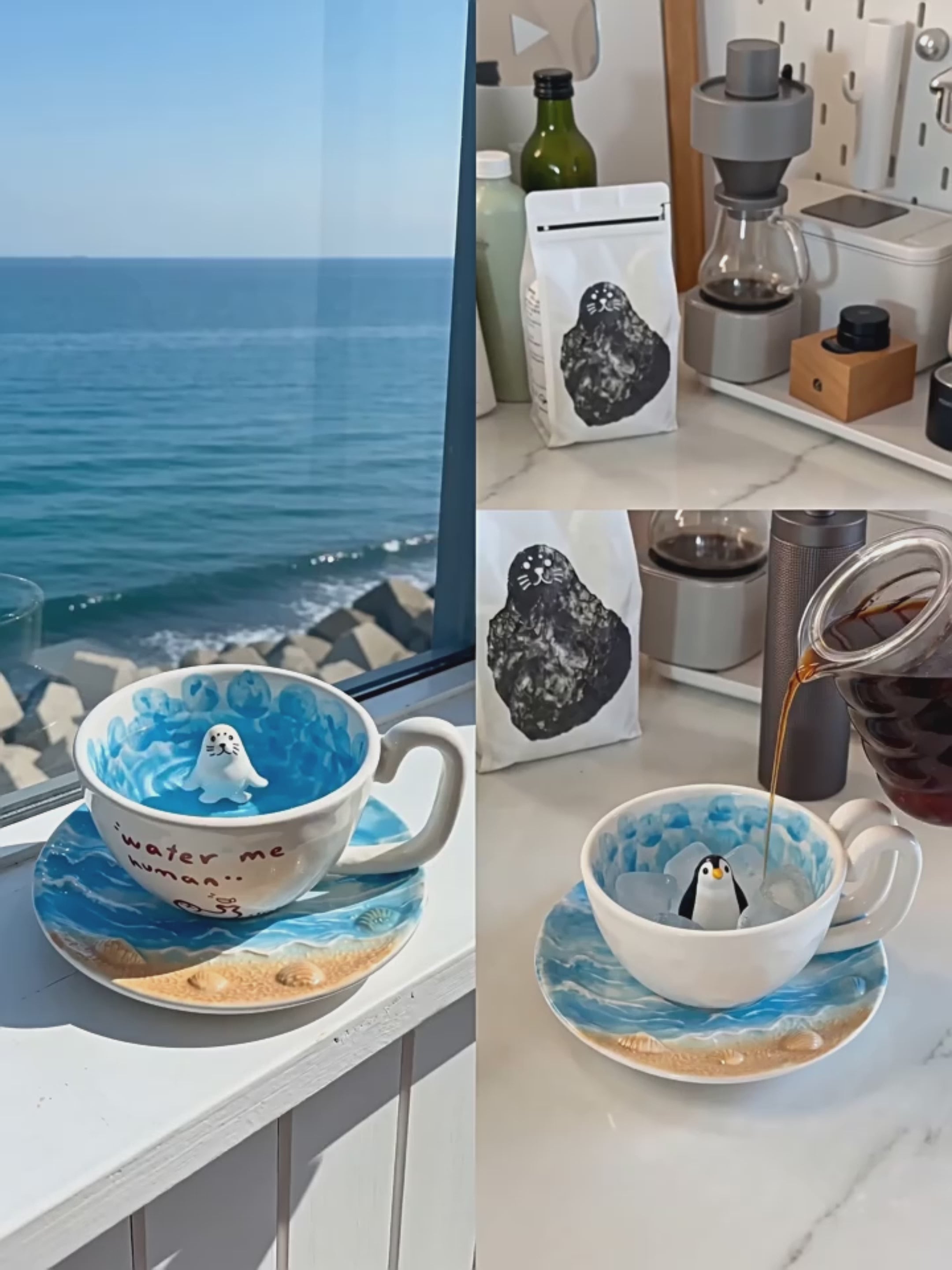 Handcrafted 3D Penguin Ceramic Coffee Cup & Saucer Set (12 oz)