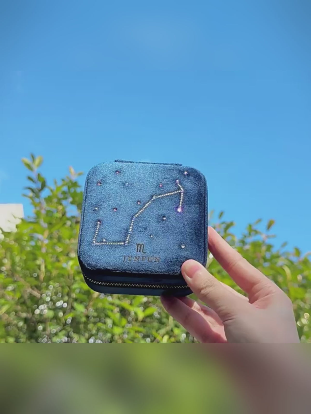 Personalized Velvet Travel Jewelry Box with Zodiac Constellation | Custom Name Case
